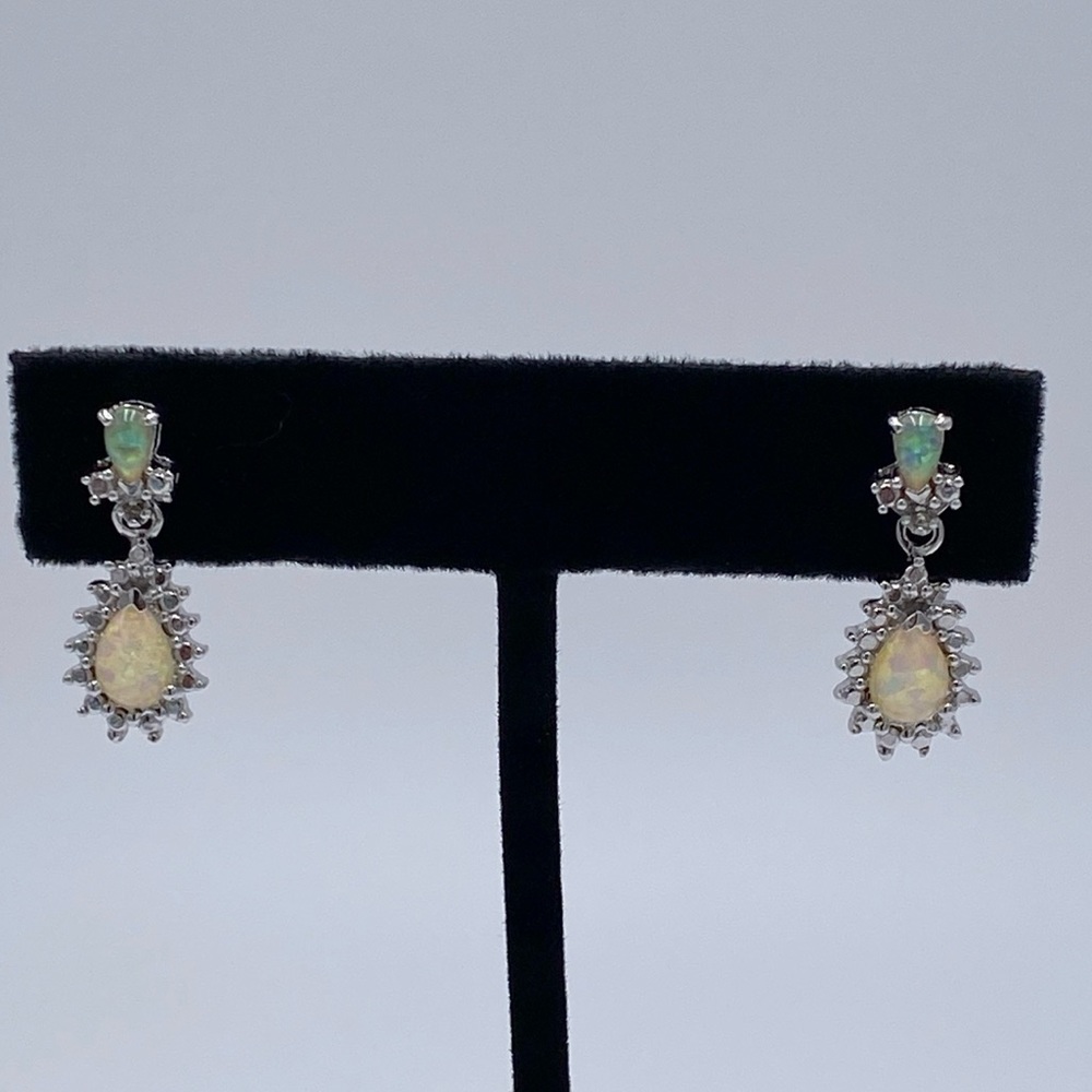 Sterling Silver 925 Lab Opal Earrings - Picture 3 of 8